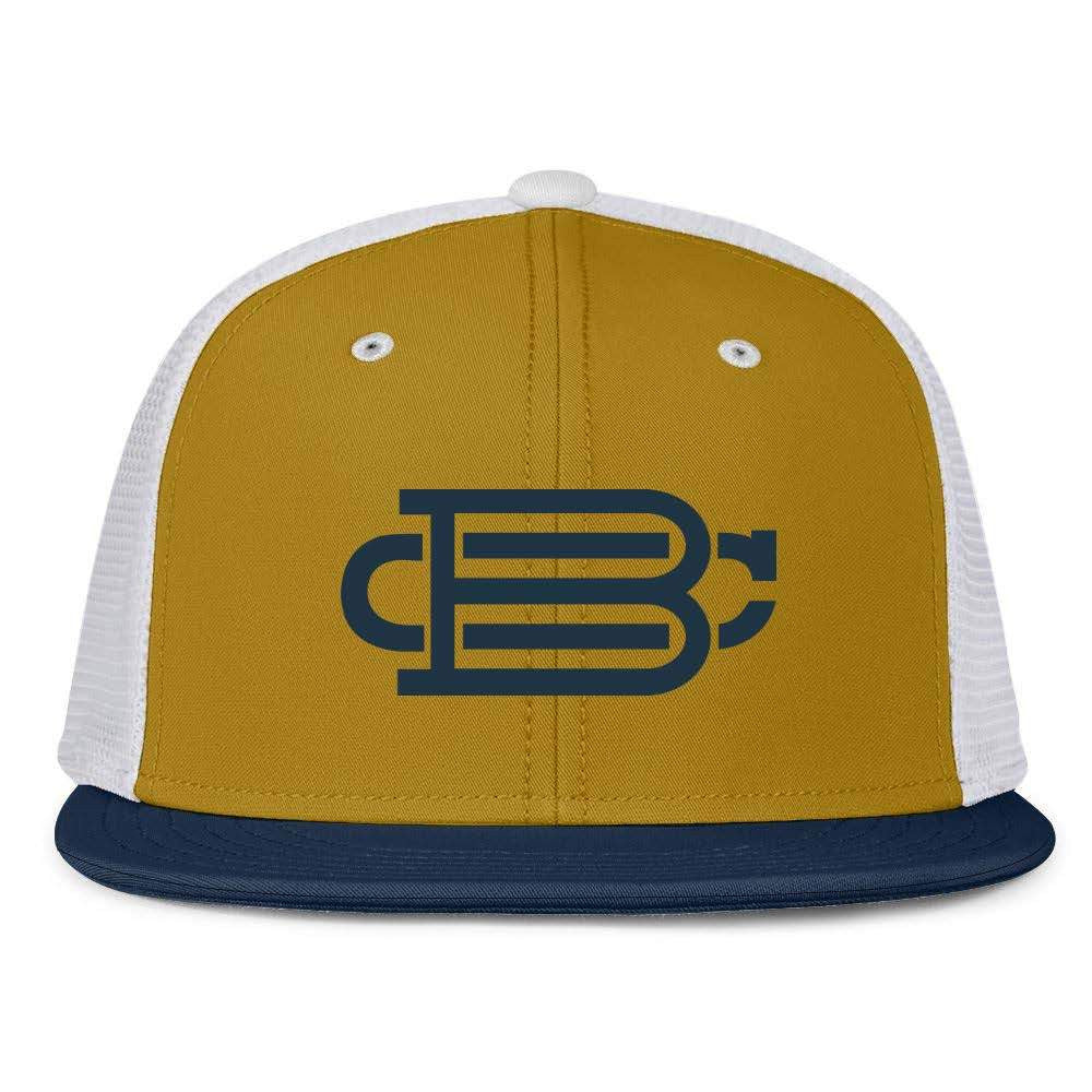 White with Gold Front Fitted BC Hat Bat Club USA