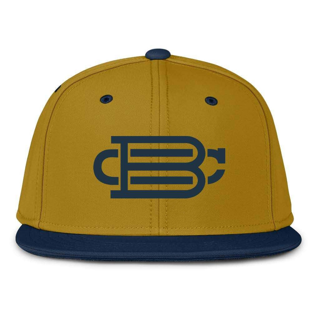 Gold With Navy Blue Fitted BC Hat Bat Club USA